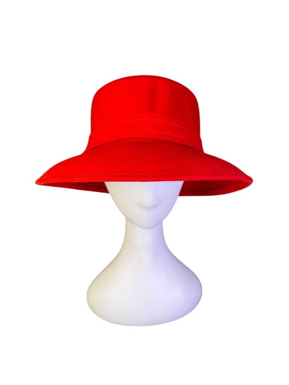 Red Womens Wool Bucket Hat With Wide Brim & Bow Detail One Size
